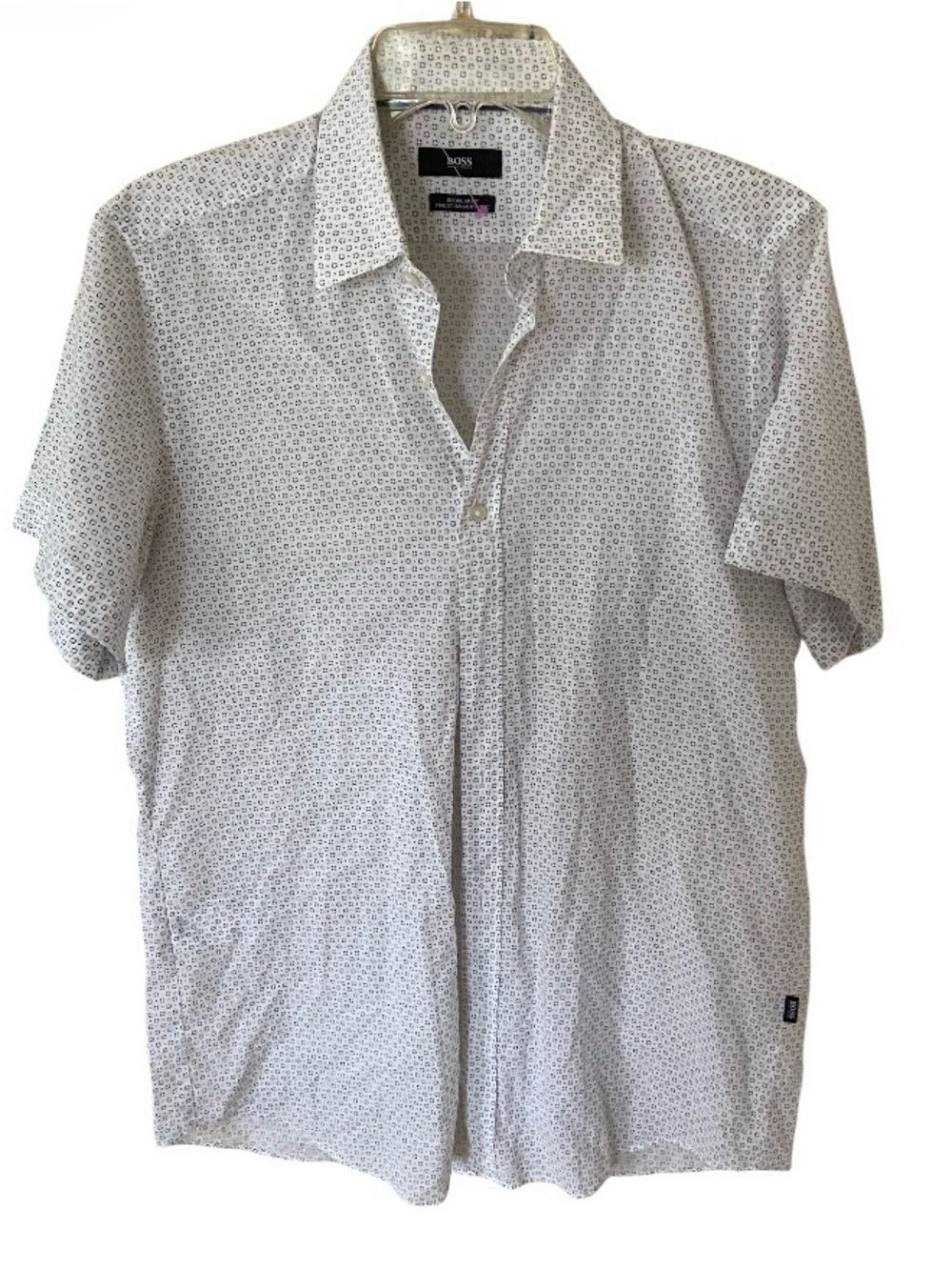 Hugo Boss White Short-Sleeve Micro Pattern Button-Down Shirt size S, regular fit